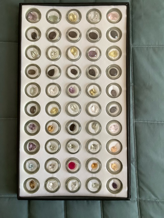 Jewelry - Large collection of 79 encased gemstones plus a bag of 13 jade stones.